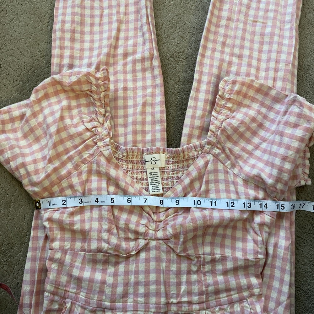 JESSICA SIMPSON PINK GINGHAM SMOCKED‎ BODICE JUMPSUIT W/POCKETS SIZE M - Picture 6 of 11